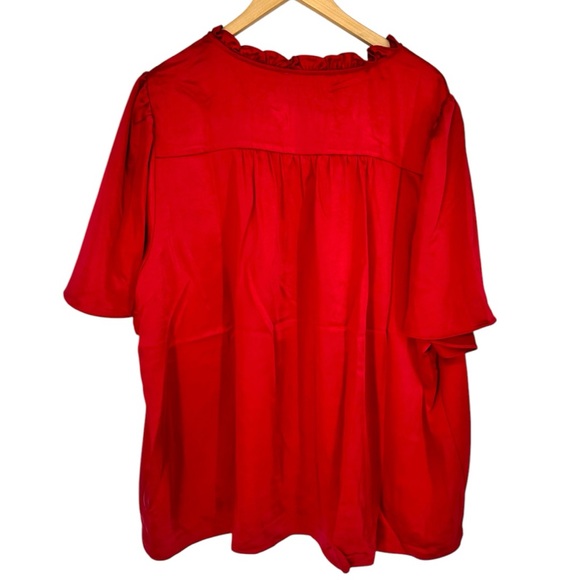 Sugarlips Ruby Red Satin Short Flutter Sleeve size 3X Tie Neck NWT Ruffle Neck - Picture 7 of 11